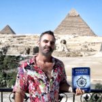 Konrad J Joseph - in front of the Great Pyramid and Sphinx of Giza, Egypt